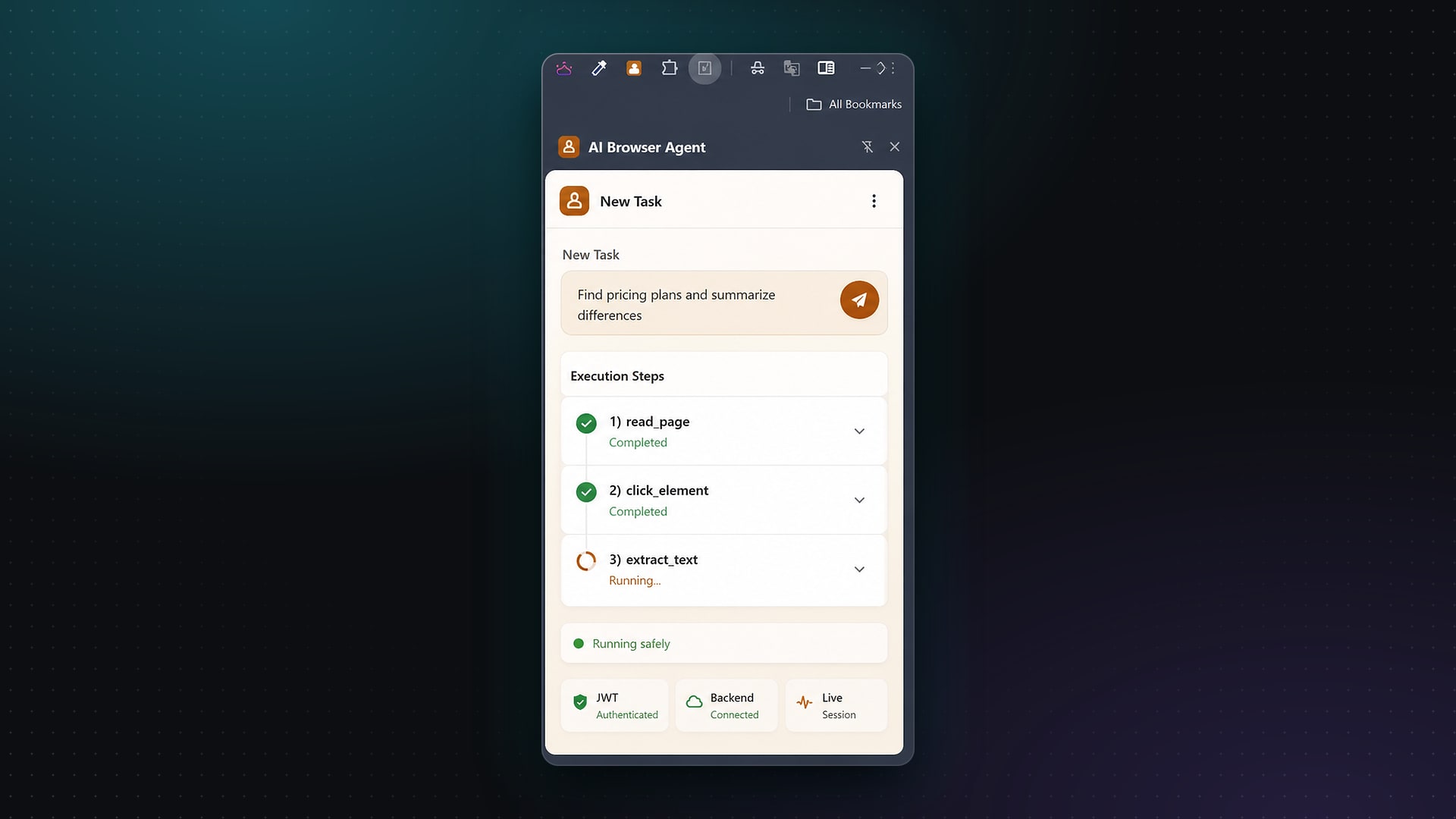 Execution timeline with step status