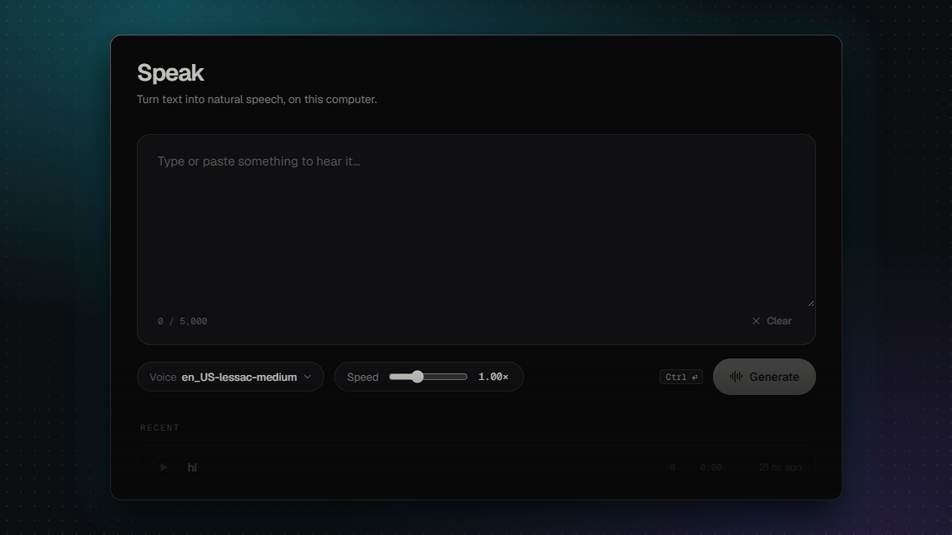 Talkr Speak screen for text-to-speech
